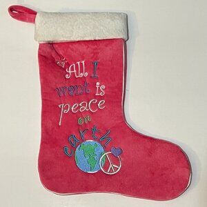 Justice Just For Girls Embroidered Peace On Earth Christmas stocking Pink